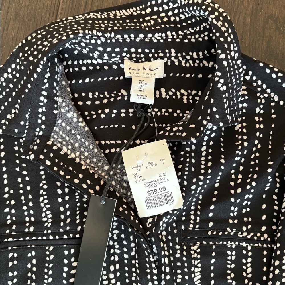 Nicole Miller Black and White Patterned Top